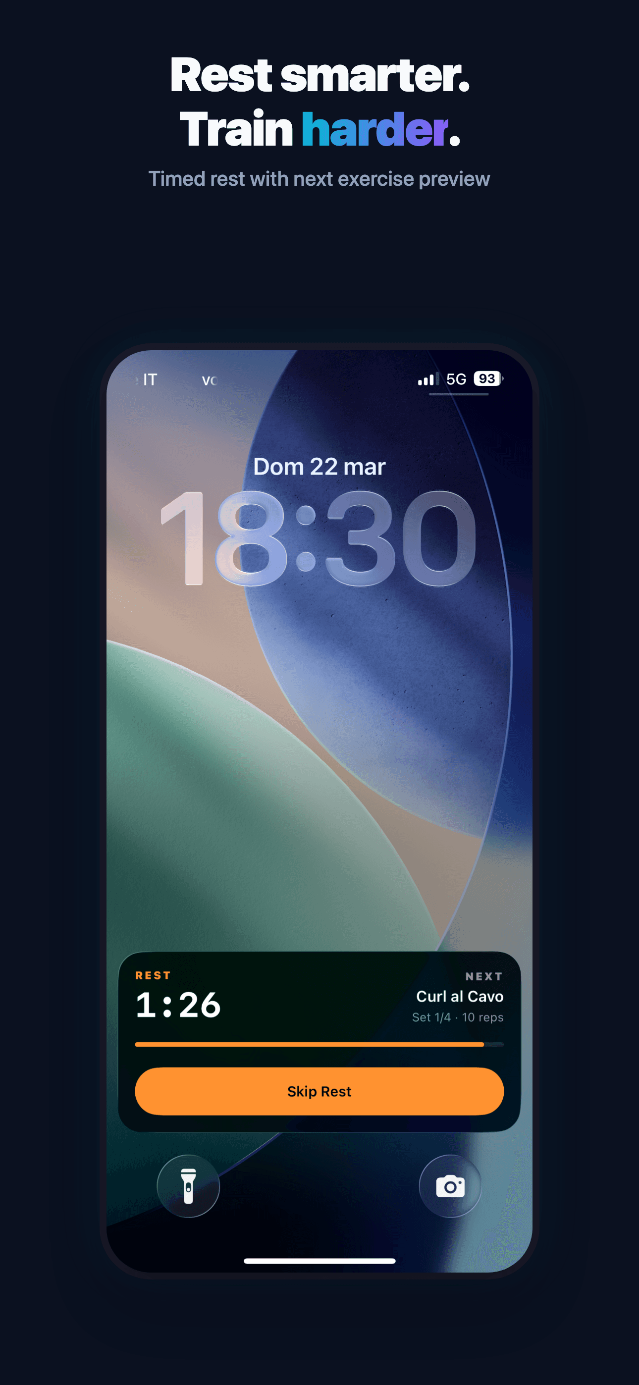 Shaper AI — rest timer widget on iPhone Lock Screen