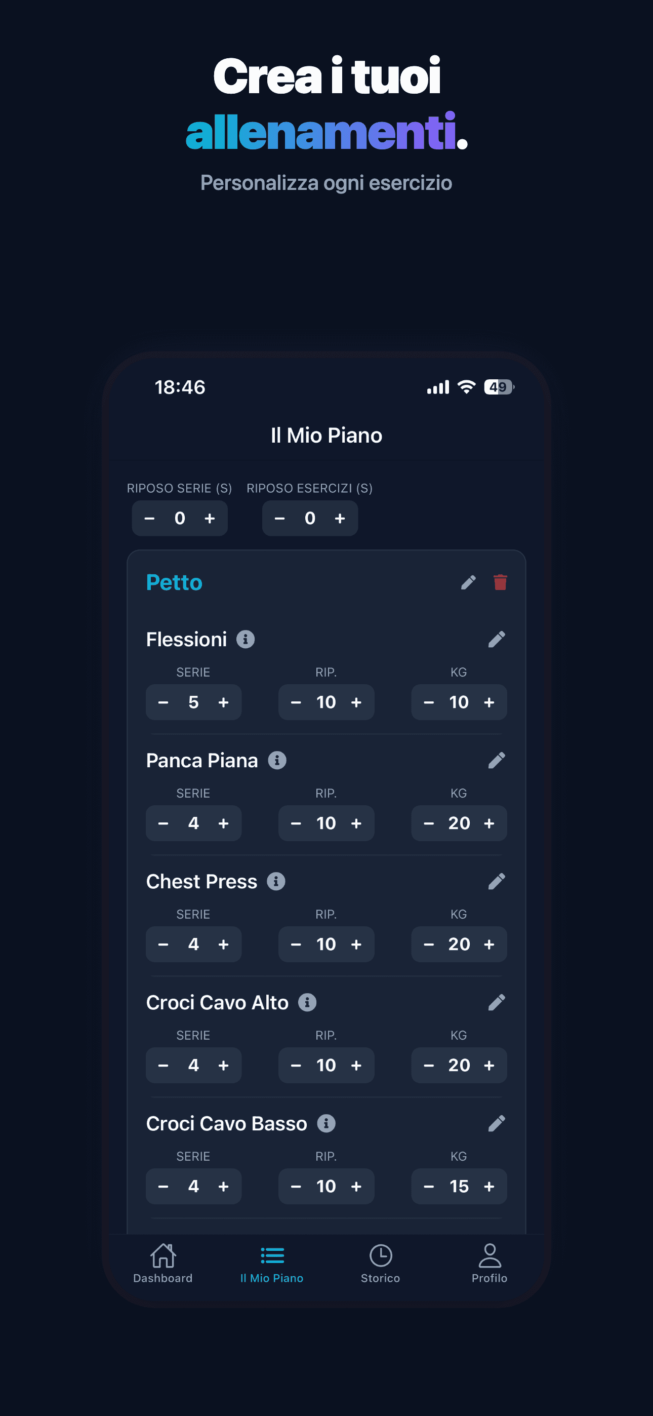Shaper AI — modifica esercizi nel piano di allenamento