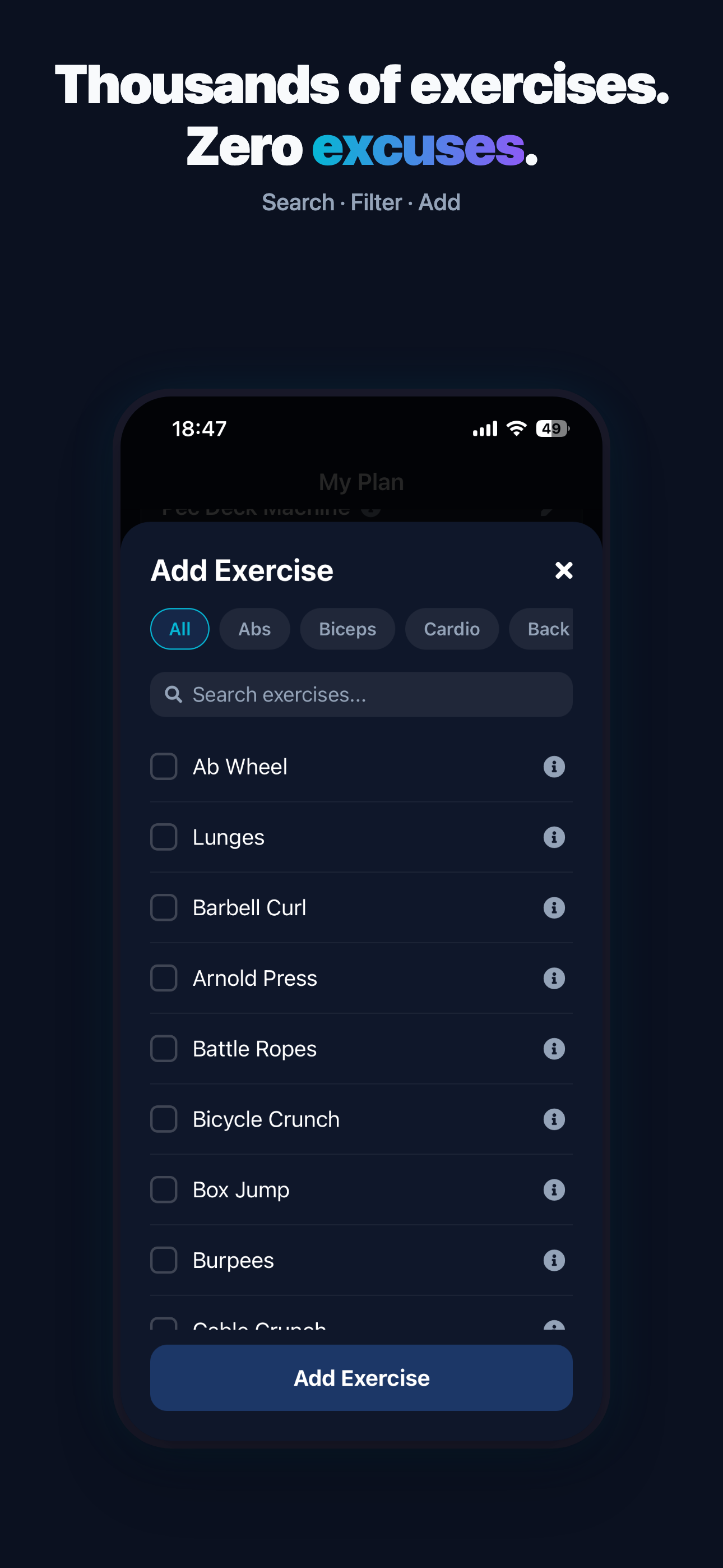 Shaper — adding a custom exercise to your plan