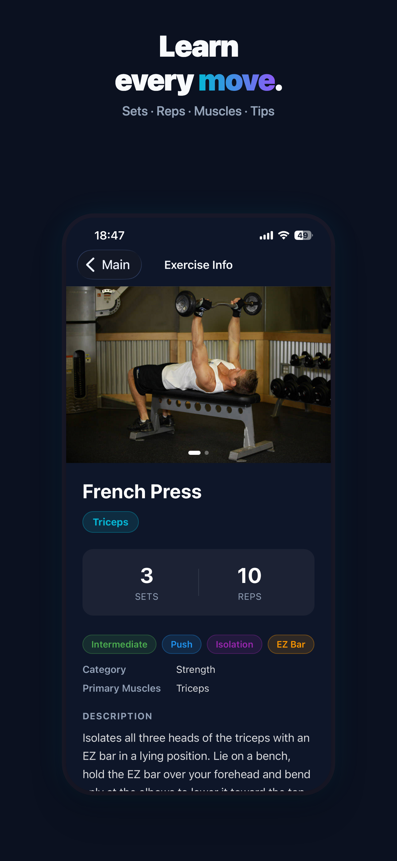 Shaper — exercise detail with previous performance