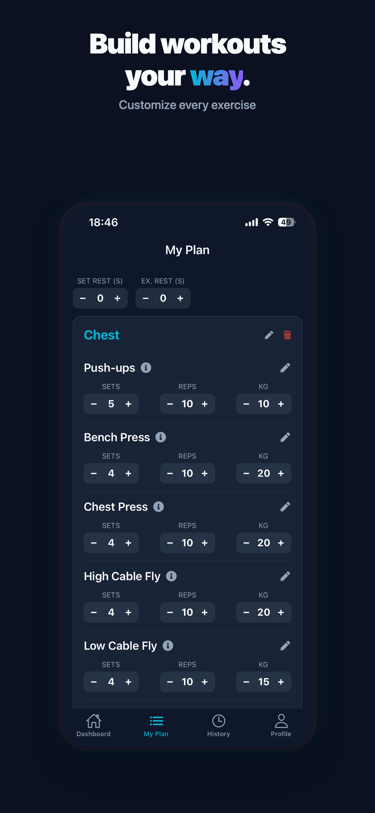 Shaper — editing exercises in a training plan