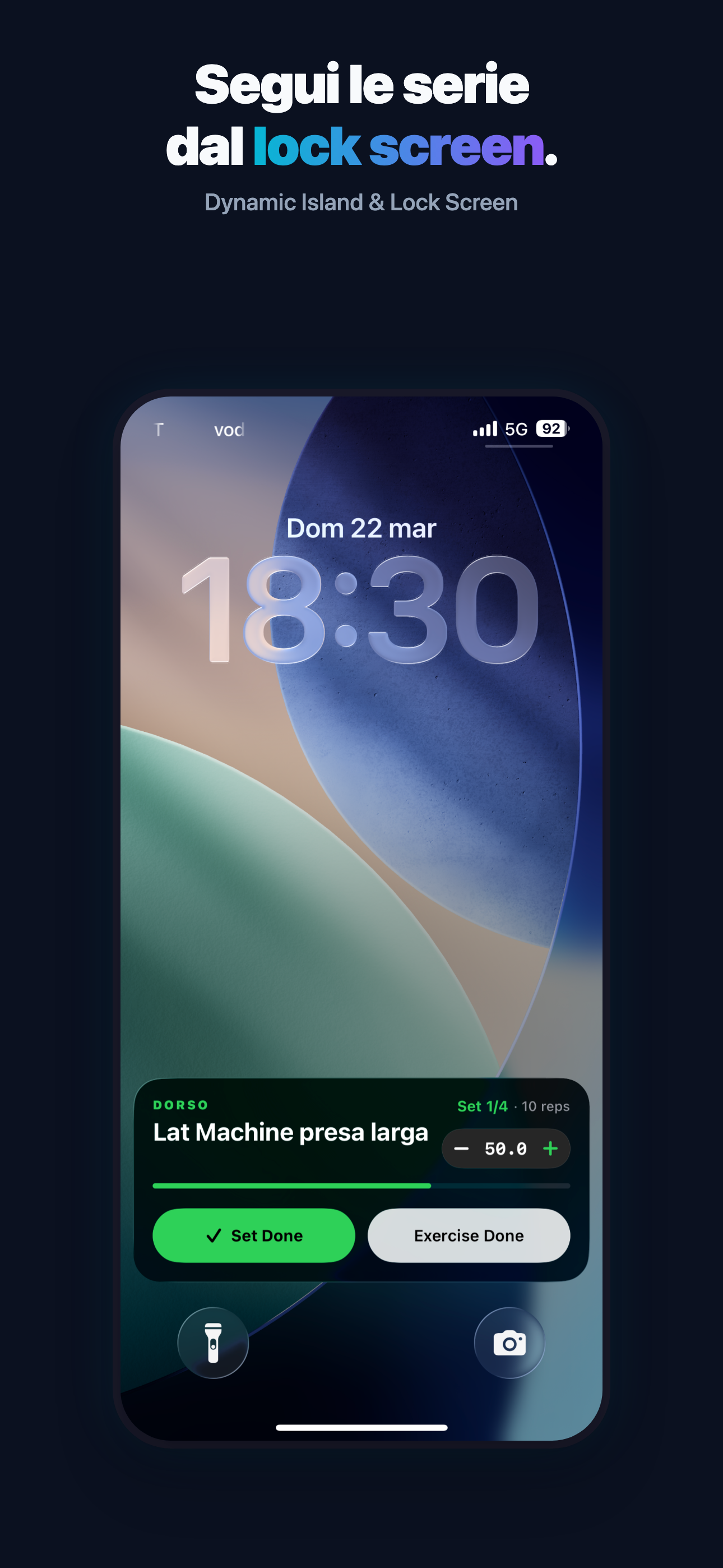 Shaper — Live Activity sul Lock Screen con esercizio e serie correnti