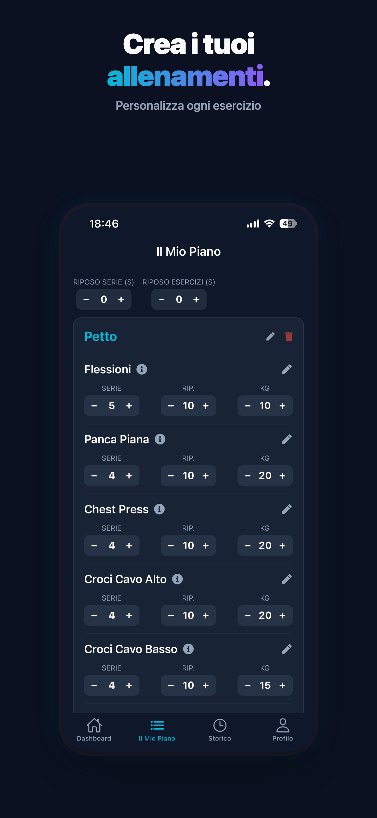 Shaper — modifica esercizi nel piano di allenamento